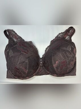 Torrid Push Up Plunge Lace Underwire Bra in Dark Plum with Floral Accents 40ddd
